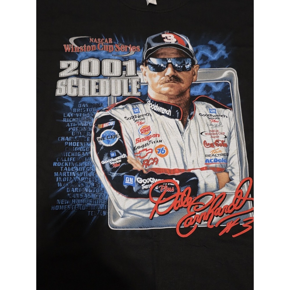 Vintage 2001 Dale Earnhardt #3 NASCAR Winston Cup Schedule T-Shirt Chase NWOT - Picture 3 of 7